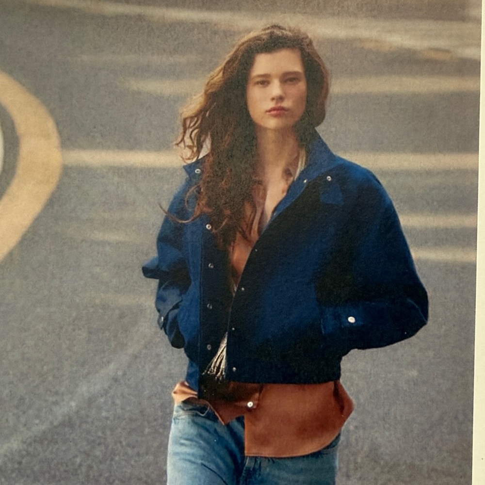 Indigo high collar bomber Jacket